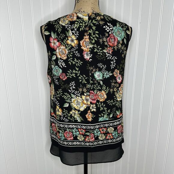 Rose & Olive Sleeveless Top Sz L Black Floral Chiffon Bloomcore Office Career - Picture 4 of 13
